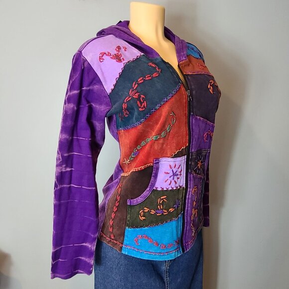 Y2K Patchwork Embroidered Daydream Jacket Hoodie Greater Good New Size Small - Picture 2 of 13